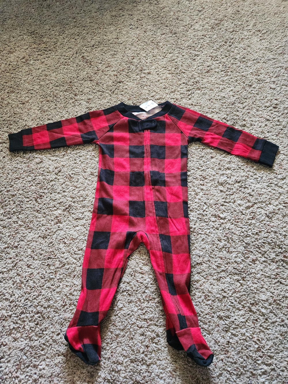 Wondershop Red and Black Buffalo Plaid Kids One-Piece Pajamas Size 3/6M